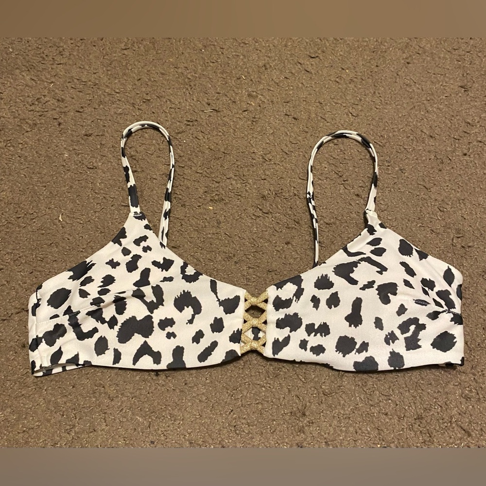 Aerie Scoop Bikini Top Animal Print White Black Size‎ Small
